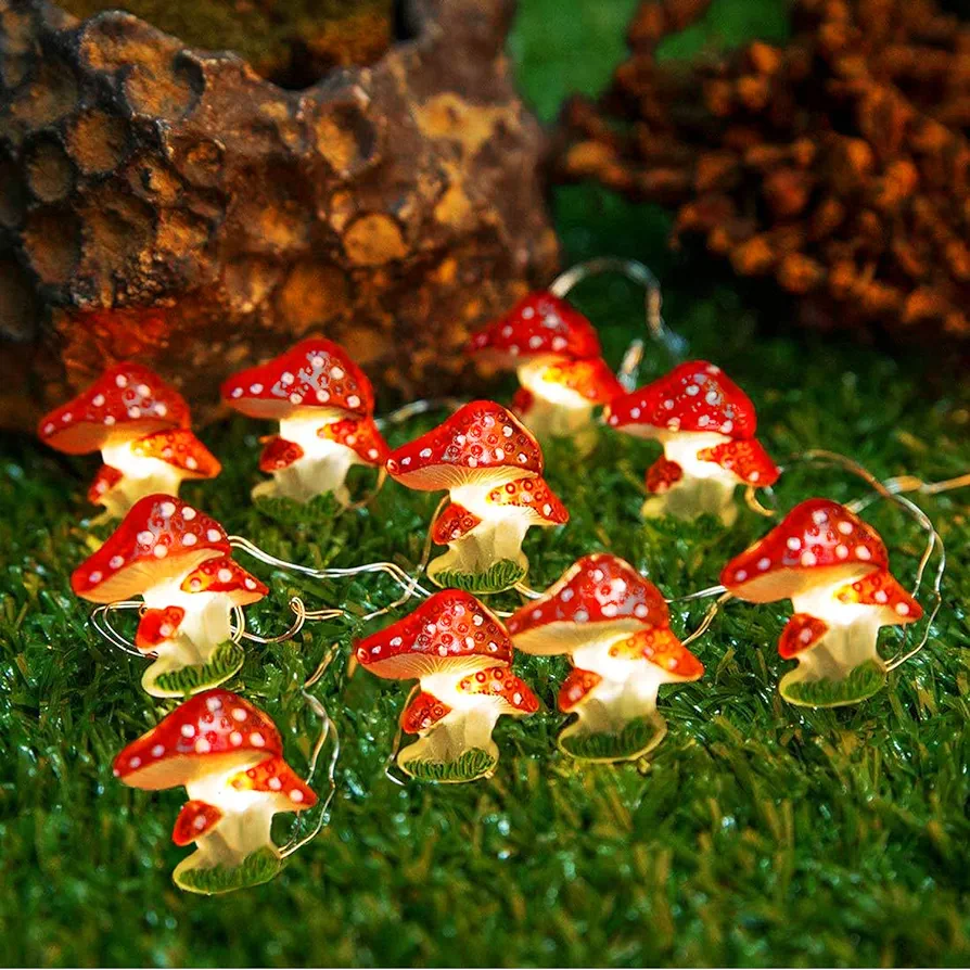 Mushroom Decor String Light Cottagecore Room Decor 10FT 30 LED Cute Fairy Light Battery Operated Mushroom Decorations Lights for Christmas Bedroom Dorm Party Wedding Patio