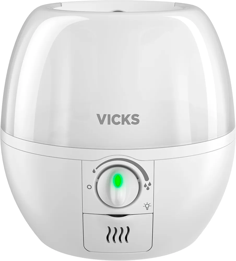 Vicks 3-in-1 SleepyTime Humidifier, 1 Brand Recommended by Pediatricians*. Cool Mist Humidifier with Night-Light, and Essential Oil Diffuser for Baby and Kids rooms. Visible Cool Mist, White.