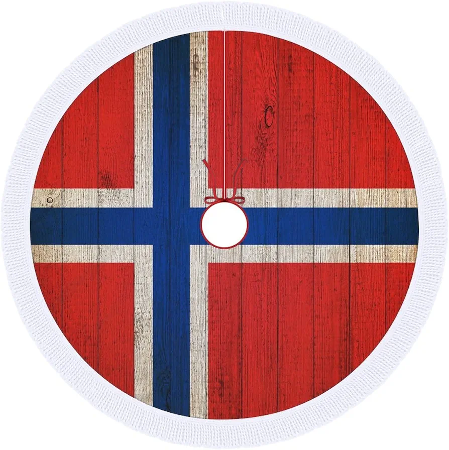 Norway Flag on Grunge Wooden Christmas Tree Skirt Mat Party Decorations Indoor Outdoor Living Room Home Decor 36"x36"