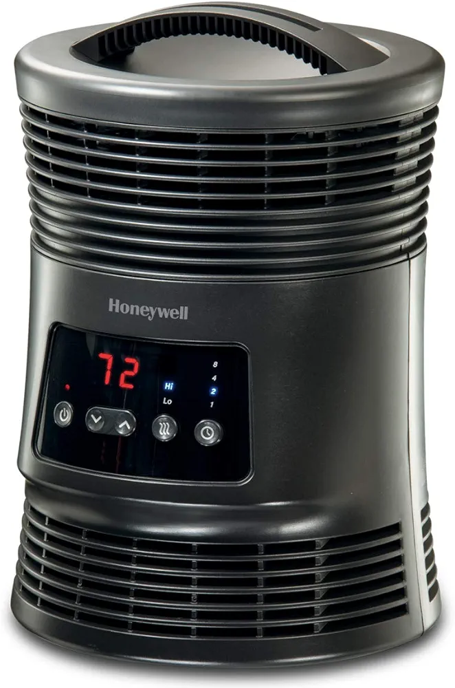 Honeywell 360 Degree Surround Fan Forced Heater for Home, Bedroom, or Office. Energy Efficient Portable Heater with Adjustable Thermostat, 2 Heat Settings - Black, HHF370B