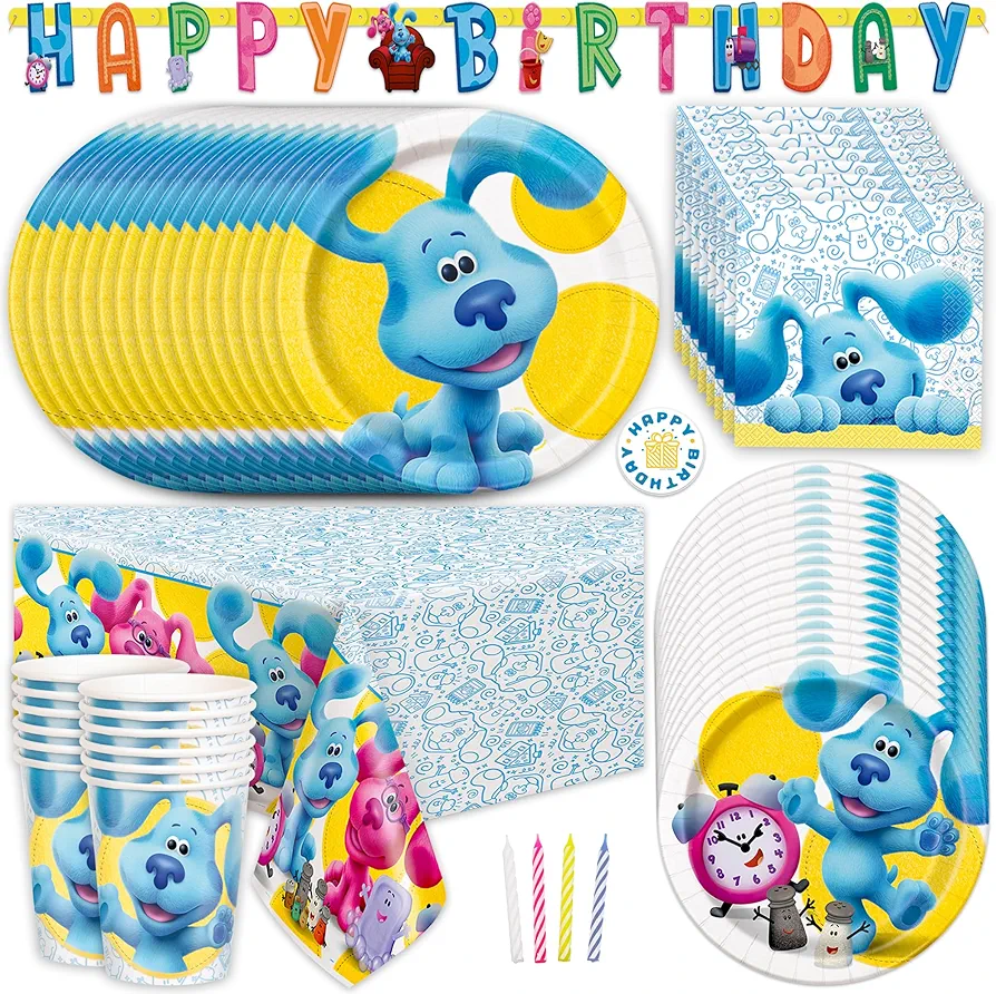 Blues Clues Party Supplies Pack - Blues Clues Party Decorations and Blues Clues Birthday Party Supplies for up to 16 Guests, With Table Cover, Banner Decoration, Plates, Napkins, Sticker