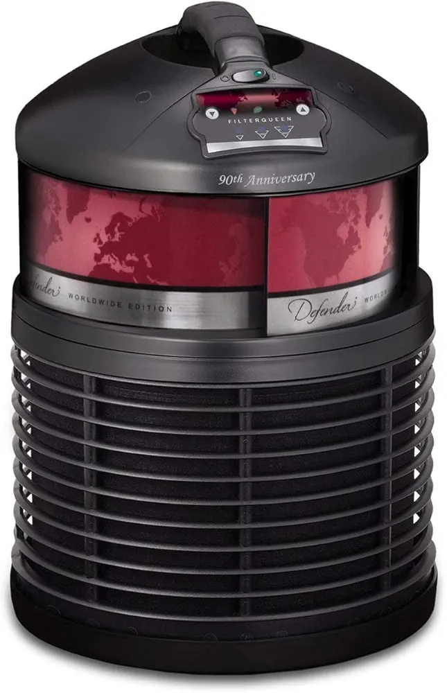 Defender Air Purifier For Home, Black Base with Red, 3x HEPA, FDA Cleared, Lab Tested, For Large Rooms, Office, Pets, Smoke