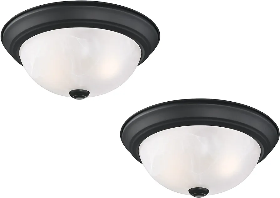 Design House 588251 Traditional 2-Light Indoor Dimmable Ceiling Light with Alabaster Glass for Bedroom Hallway Kitchen Dining Room, Matte Black, 2 Pack