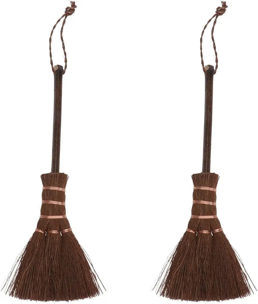 Cabilock 2 Pcs Brown Silk Broom Dollhouse Accessories Dining Room Table Decor Computer Brush Whisk Broomstick Straw Desk Cleaning Brush Table Fireplace Tea Ceremony Brush Small Broom Large