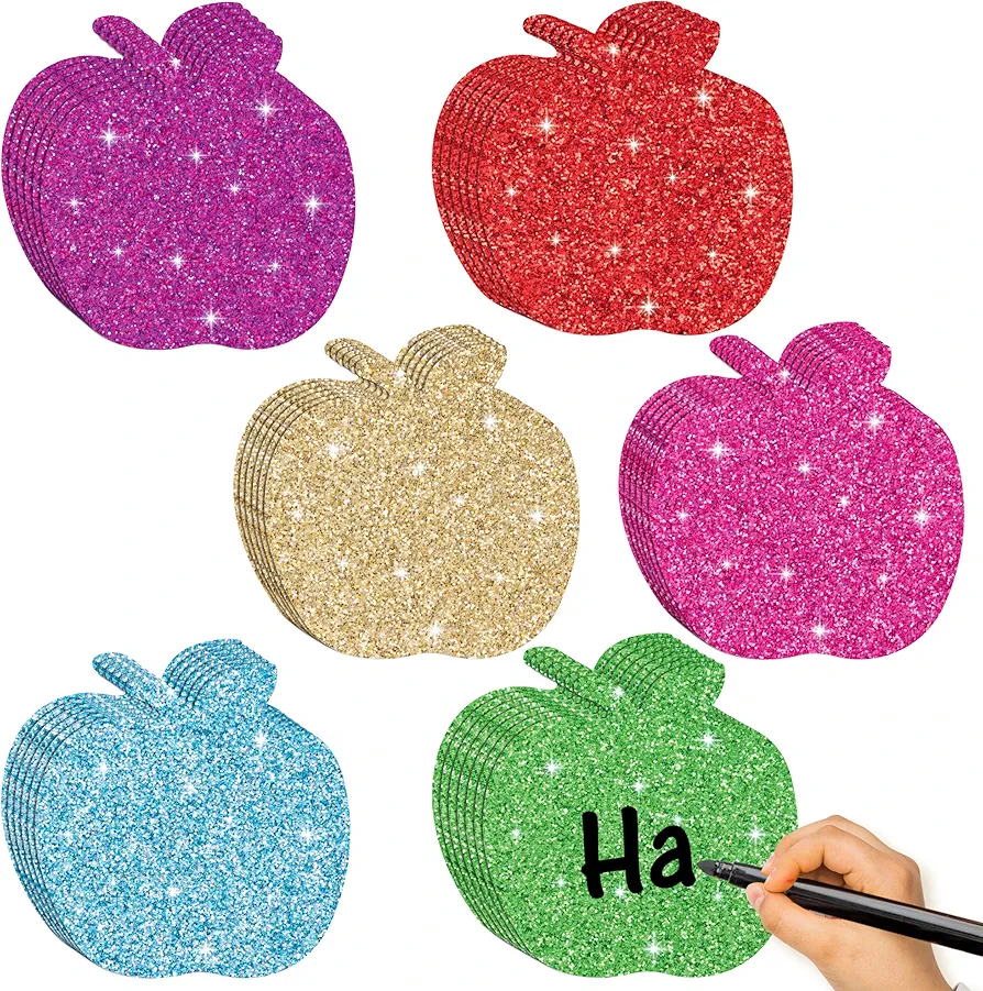 100Pcs Apple Cutouts, Assorted Color Fall Glitter Apple Cut-Outs, Back to School Colorful Classroom Decor Paper Apple Shaped Accent for Kids DIY Craft Projects Autumn Classroom Bulletin Board