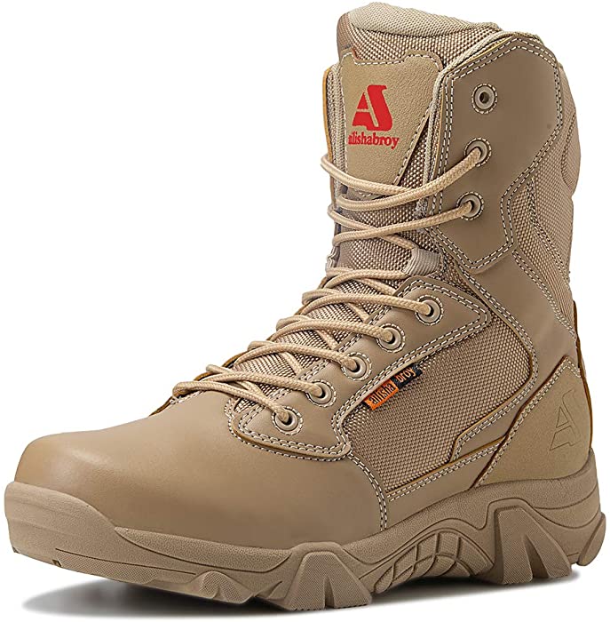 Bitiger Men's Combat Boots with Side Zipper Velcro and Casual Outdoor Mountaineering Trekking Commando Tactical Boots