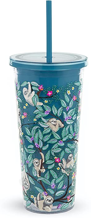 Vera Bradley Acrylic Insulated Travel Tumbler with Reusable Straw, 24 Ounce Cup with Lid, Hanging Around