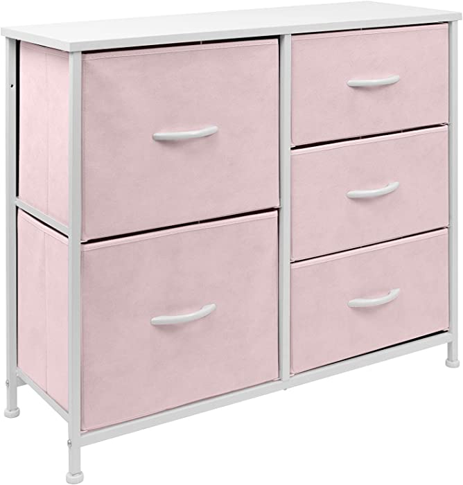 Sorbus Dresser with 5 Drawers - Bedside Furniture & Night Stand End Table Dresser for Home, Bedroom Accessories, Office, College Dorm, Steel Frame, Wood Top (Pastel Pink)