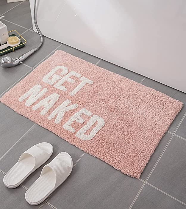 Get Naked Bath Mat Cute Bathroom Rugs Non Slip Absorbent Bath Rugs Funny Bathroom Rugs with Rug Pad Funny Bathroom Decor Pink Bath Mat for Tub and Shower,Machine Washable,20”x32”