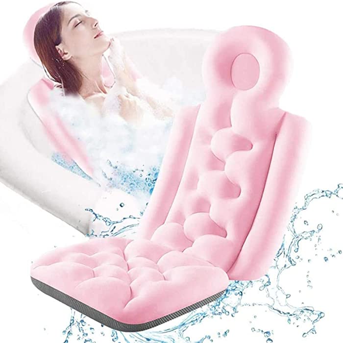 WLWMCFXPWH Full Body Bath Pillow,Non-Slip Bath Mat Spa Bathtub Mat Mattress for Neck and Back Support,Fits Most of Hot Tubs,Soft & Quick-Drying,37x16 inch (Pink)