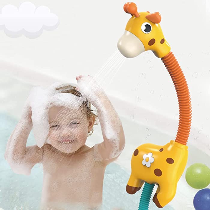 WISHTIME Giraffe Toddler Bath Shower Head Toy, Baby Bath Toys Sprinkler Bathtub Toy for Kids, Perfect for Boys Girls for Bath Time