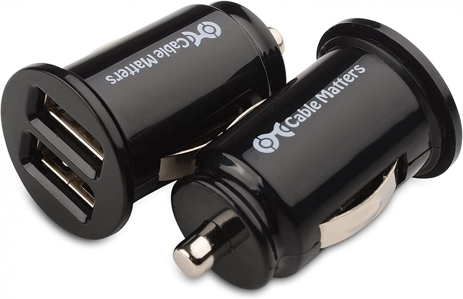 Cable Matters Updated Version 2-Pack 10W 2A Flush Mount Mini Dual USB Car Charger with Smart Charging Chipset for iPhone XR XS, Samsung Galaxy S10, Note 9, LG G7, V40, Google Pixel 3, and More