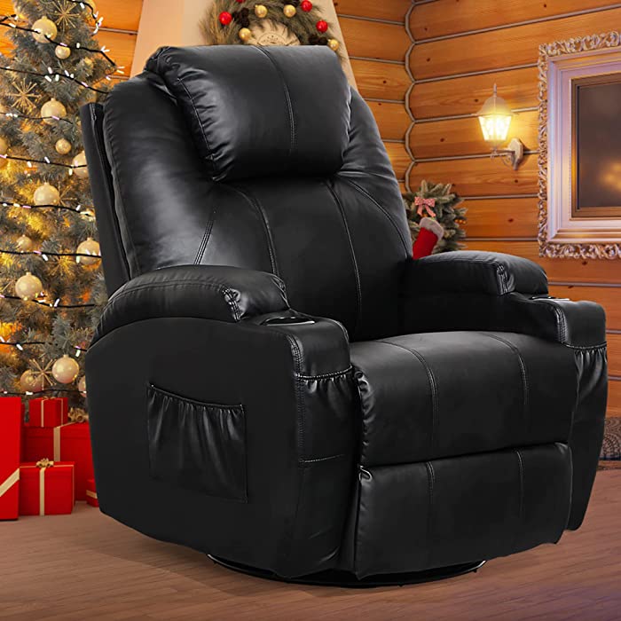 Esright Massage Recliner Chair Heated Composite Materials Ergonomic Lounge 360 Degree Swivel, 1 Chair, Black