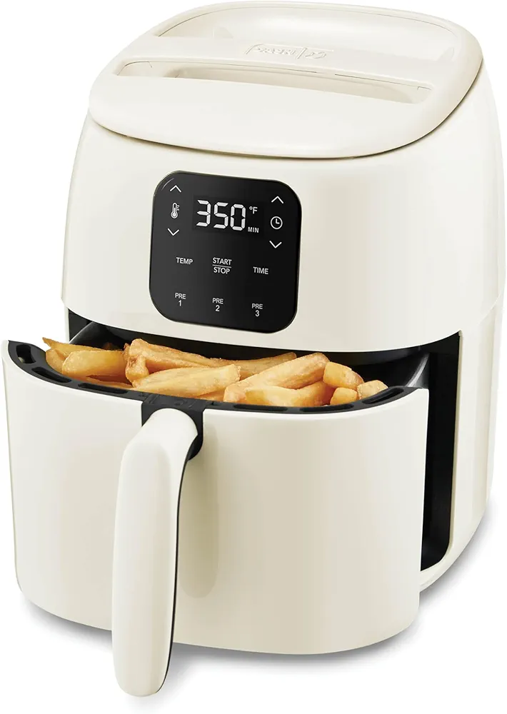 DASH Tasti-Crisp™ Ceramic Air Fryer Oven, 2.6 Qt., Cream – Compact Air Fryer for Healthier Food in Minutes, Ceramic Nonstick Surface, Ideal for Small Spaces - Auto Shut Off, Digital, 1000-Watt