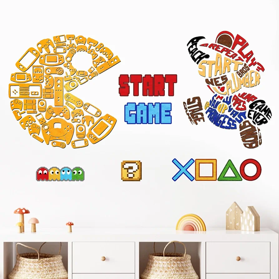 Mfault Game Wall Decals Stickers, Game Start Gamer Nursery Decorations Boys Girls Bedroom Art, Gaming Controller Player Kids Teens Playroom Video Game Room Living Room Decor