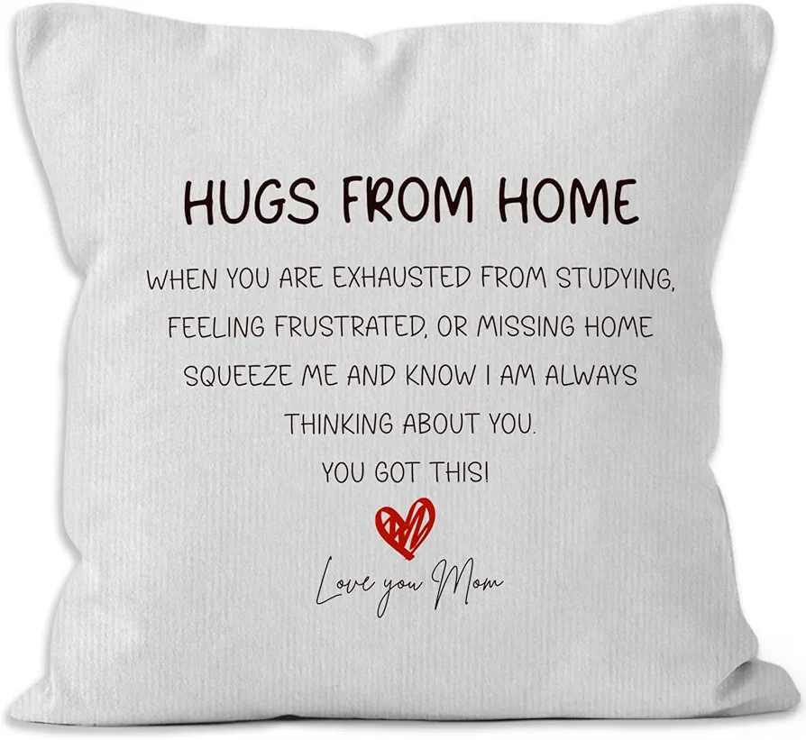 Hugs from Home Throw Pillow Covers for College Dorm Room 18x18, College Student Decorative Square Pillow Cases for Dorm Couch Bed Sofa, Decor Pillowcases for Classroom, Back to School Gifts