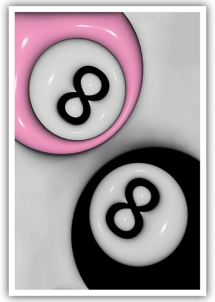 Retro Billiards Balls 8 Ball Couple Art Print Pink and Black Trendy Poster Preppy Print Canvas Y2K Room Decor College Dorm Wall Art Aesthetic Billiard Hall Bar Cart Decor 12x16inch Unframed