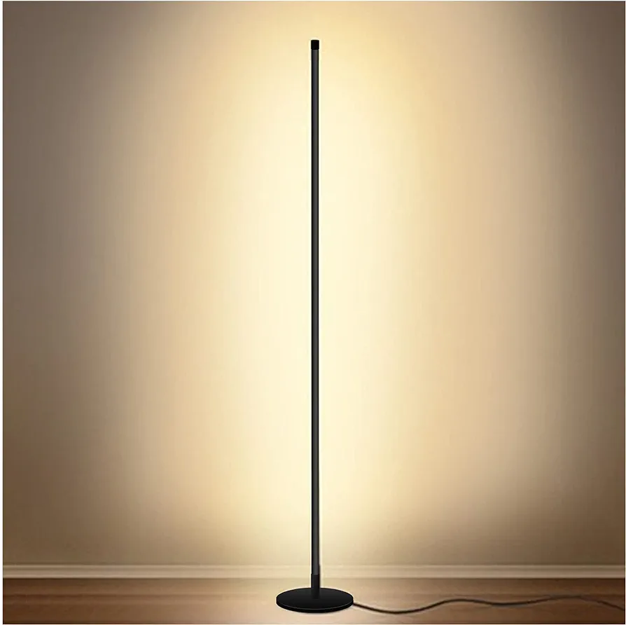 Modern Led Standing Corner Lamp Black Decor Contemporary Metal Floor Lamp for Living Room Bedrooms with Remote & Touch Control