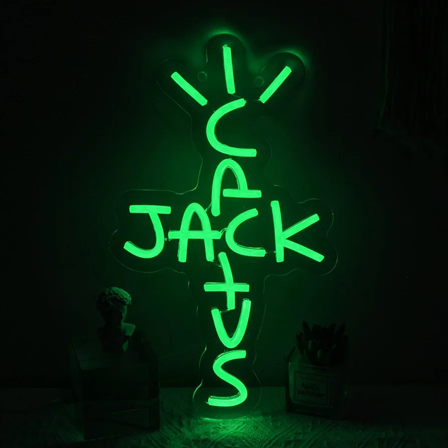 Cactus Jack Neon Sign Green Words Neon Light Sign Wall Art Neon Light For Rap Talking West Coast Light Up Hanging Sign For bedroom Home Bar Pub Party Decor USB Sign