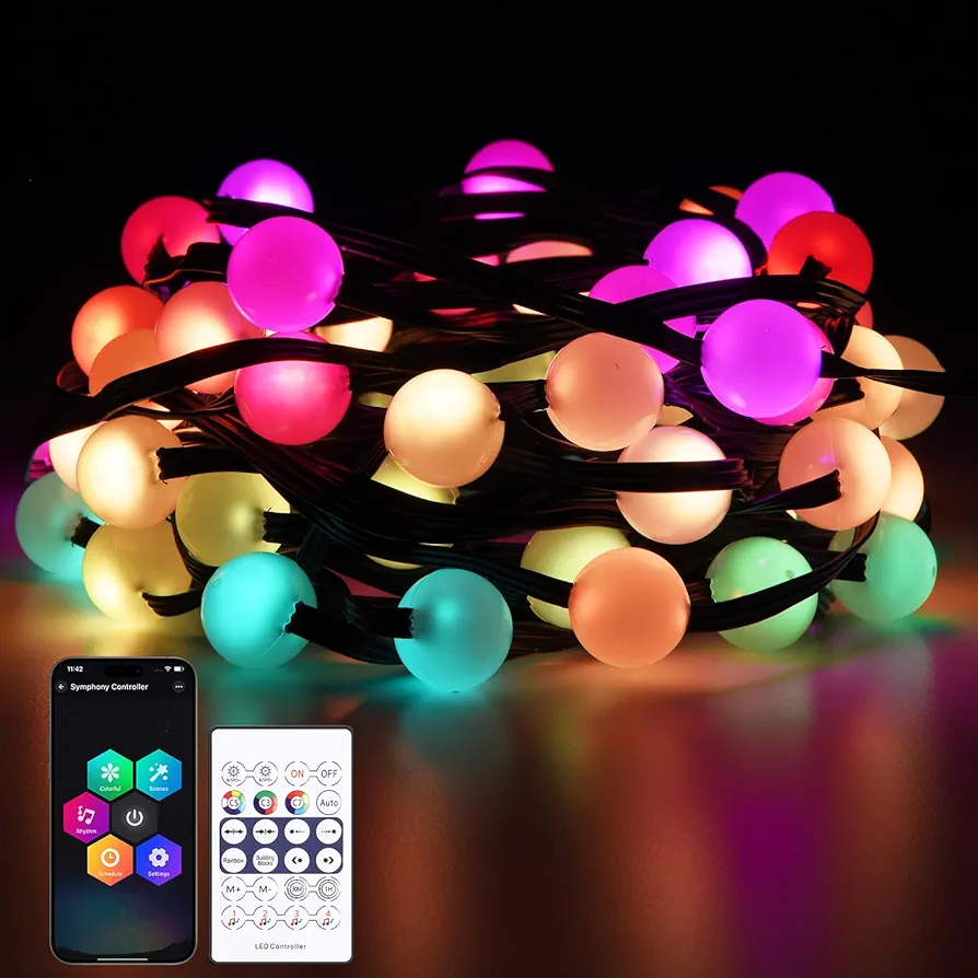 Smart LED String Lights Indoor Bedroom Classroom, 33Ft 66 LED Fairy Lights USB Plug in with Remote & App, Music Sync, Globe String Lights, Color Changing Christmas Party Tree Tent Decor