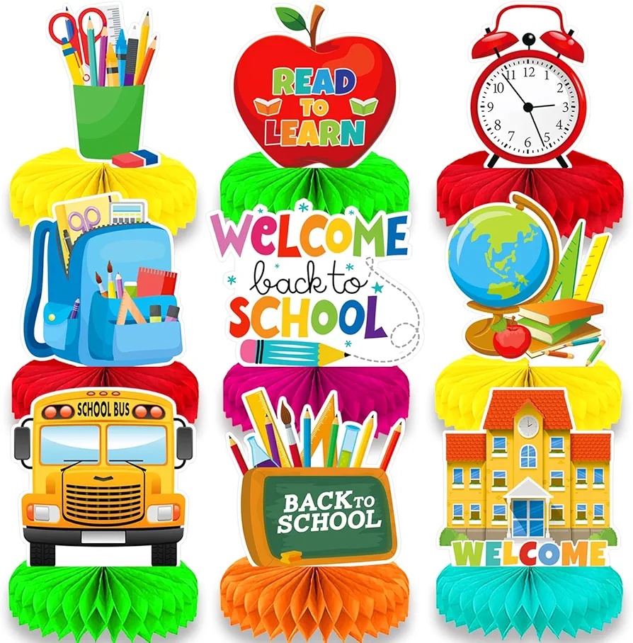 9 PCS Back To School Theme Honeycomb Centerpieces First Day of School Students Party Decoration Welcome Back to School Classroom Kindergarten Party Supplies