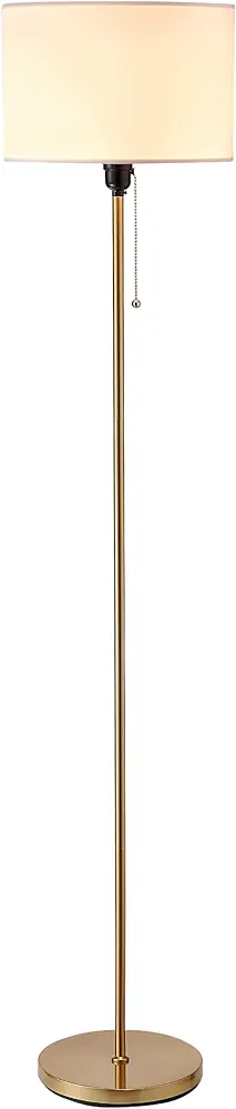 O’Bright Ted - Drum Shade Standing Lamp, Pull Chain Switch, E26 Socket, Modern Minimalist Design, Simple Floor Lamp for Living Room, Bedroom, Office, Antique Brass