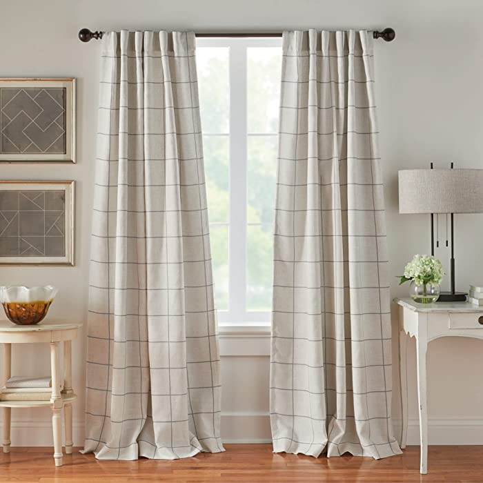 Elrene Home Fashions Brighton Windowpane Plaid Blackout Window Curtain, Living Room and Bedroom Drape with Rod Pocket Tabs, 52" x 95", Grey, 1 Panel