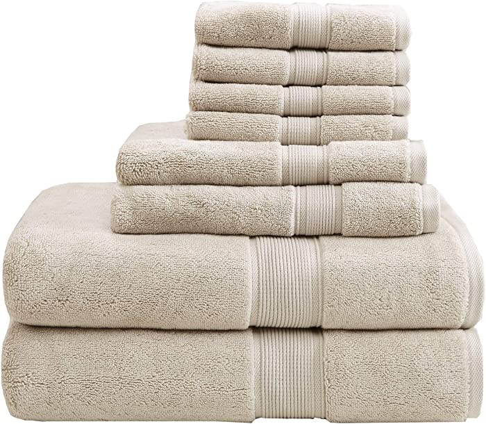 800GSM 100% Cotton Luxury Turkish Bath Towels , Highly Absorbent Long Oversized Linen Cotton Bath Towel Sets , 8-Piece Include 2 Bath Towels, 2 Hand Towels & 4 Wash Towels , Natural