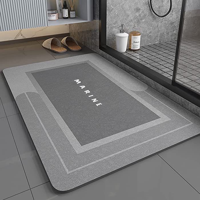 MDXMY Bath Rug Mat Super Absorbent Bathroom Floor Mat Quick-Dry Microfiber Bath Rugs Non-Slip Easy to Clean Shower Carpet (Square Light Grey, 20"X32")