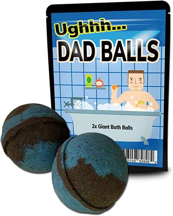 Dad Balls Bath Bombs - Funny Dad in Bath Design - XL Bath Fizzers for Men - Black and Blue Marbled, Handcrafted, 2 pk