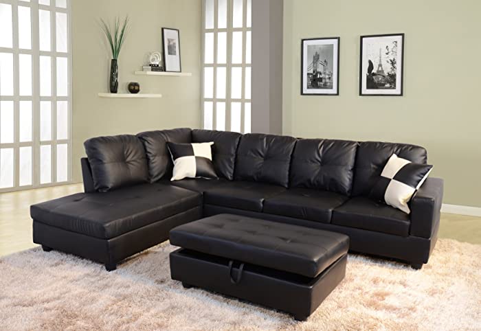 Beverly Fine Funiture Sectional Sofa Set, 91A Black