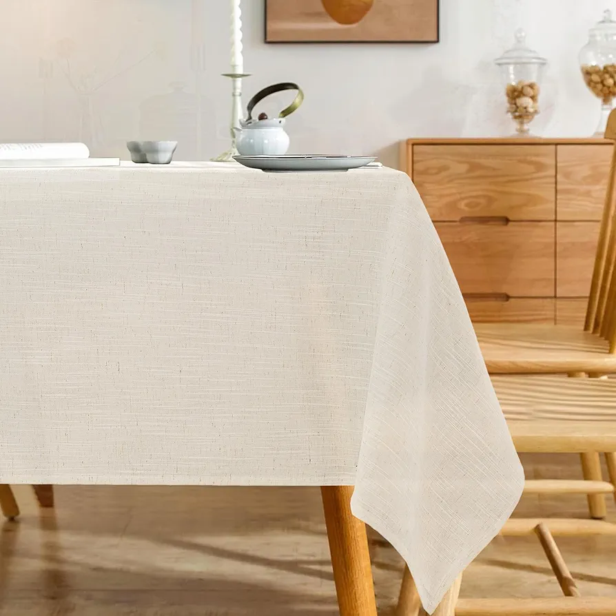 Natural Linen Rectangle Tablecloth, Slubby Textured Fall Lightweight Table Cloth 52 x 70 Inch, Water Resistant Stain Resistant Farmhouse Burlap Table Cover for Kitchen Dining Room