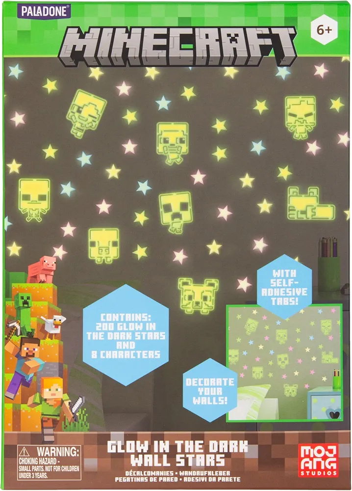 Minecraft Official Licensed Glow in The Dark Wall Decal Stars, Kids Room Wall Decals, Reusable Decorations, Playroom and Bedroom Gaming Decor and Gift | Paladone