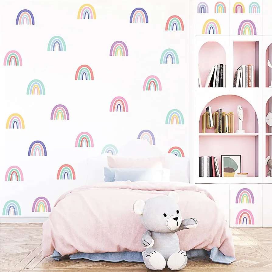 96 Pcs Boho Colorful Rainbow Wall Stickers Decor Large Size Removable Wallpaper for Room Girl's Bedroom Nursery Wall Decoration