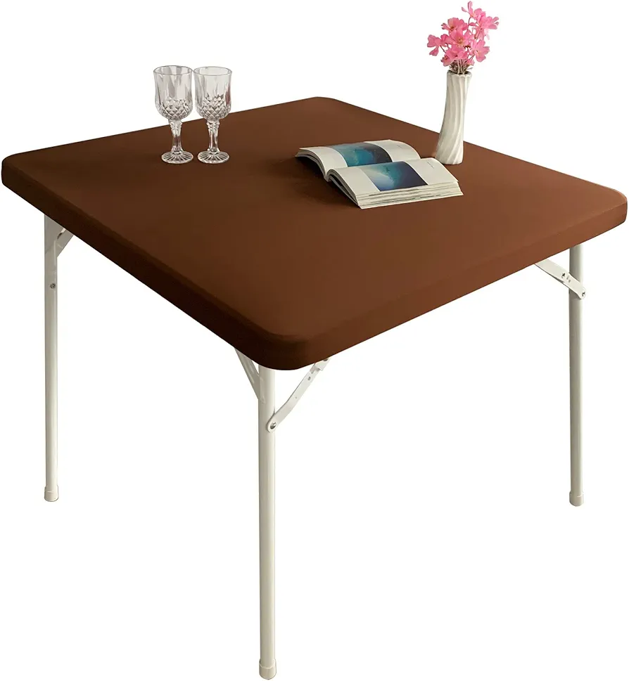 Cocktail Fitted Spandex Stretch Square Table Covers Caps Elastic Square Tablecloth Brown Table Topper 48x48 Inch