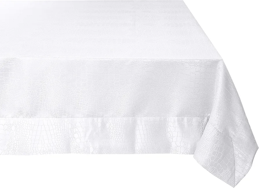 Violet Linen Luxurious Damask Crocodile Design Tablecloths, 70" X 180" - in White