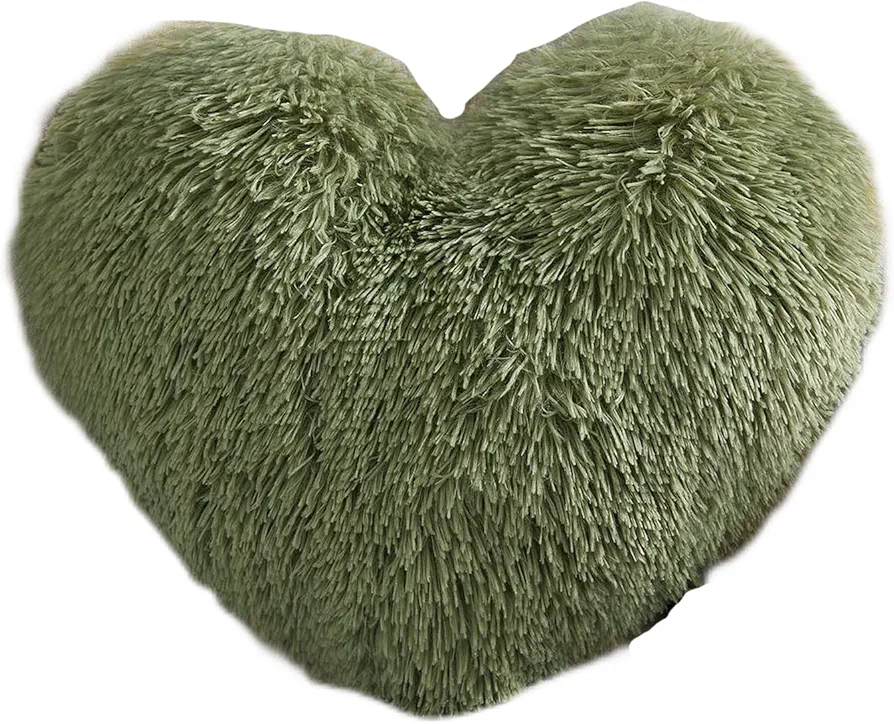 MorroMorn Fluffy Heart Throw Pillows, Shaggy Decorative Pillow for Sofa Couch Bed, Cute Room Decor Gifts for Women Girls Kids - Decorations for Valentines Day Mothers Day Christmas (Green)