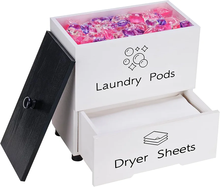 NiHome Large Capacity Laundry Room Supply Organizer for Laundry Pods, Sheets, Soap Bars Storage - Two-Layer Dryer Sheet Dispenser & Laundry Pods Container with Lid & Drawer for Laundry Room Decor