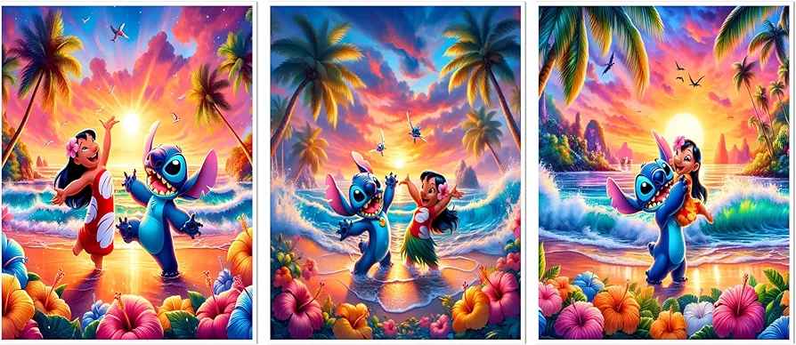 ALYAM STORE Lilo and Stitch Poster Set, Unframed 12x16 inches, 3 Pcs, Stitch Room Decor, Bedroom Wall Decor