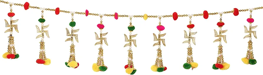 SMIZZY ; (RE) TOUCHING LIVES Bandarwal Torans Toranam for Entrance Door Toran for Main Door/Indian Decorations for Home/Multicolor Pompom Swastik Garland for Pooja Room, 1 Pc