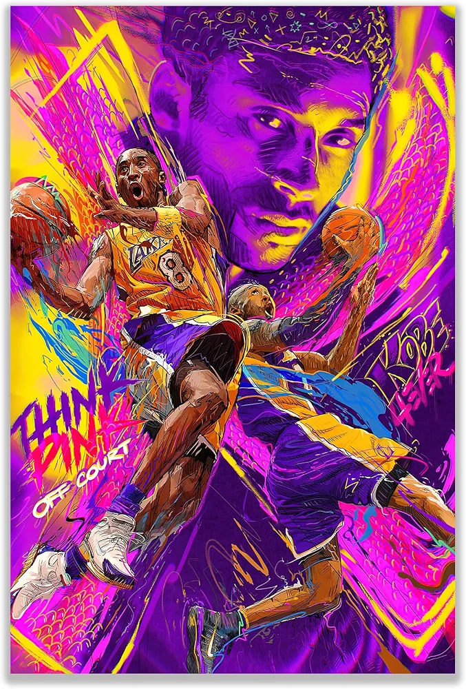 bzcpc Basketball Stars LeBron James Kobe Bryant Stephen Curry Poster Canvas Art Bedroom Wall Decor Kids Room Decor Inspirational Gift (Kobe)