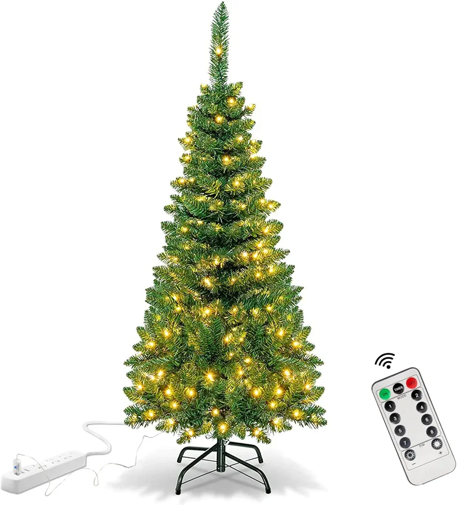 4.5 Ft Small Christmas Tree with USB 120 LED Lights, Timer, and Remote Control- Artificial Christmas Tree with 350 Branches Tips, for Kids Room Christmas Party Office Mall Decorations, Not Prelit