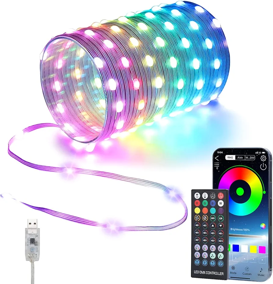 LED String Lights, 33ft 100 LED Lights Color-Changing String Waterproof with App & Remote Control, Music & Voice Sync for Indoor Outdoor Christmas Decorations Party Home Bedroom Patio Decor