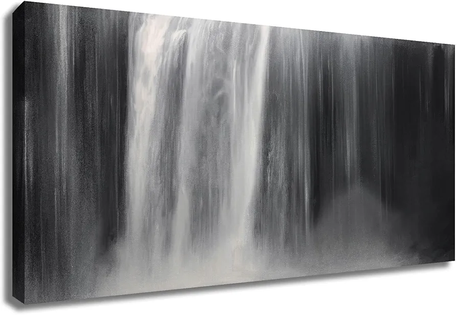 Black and White Wall Art Abstract Waterfall Canvas Paintings 24"x48" Modern Art for Living Room Bedroom Home Office Decoration