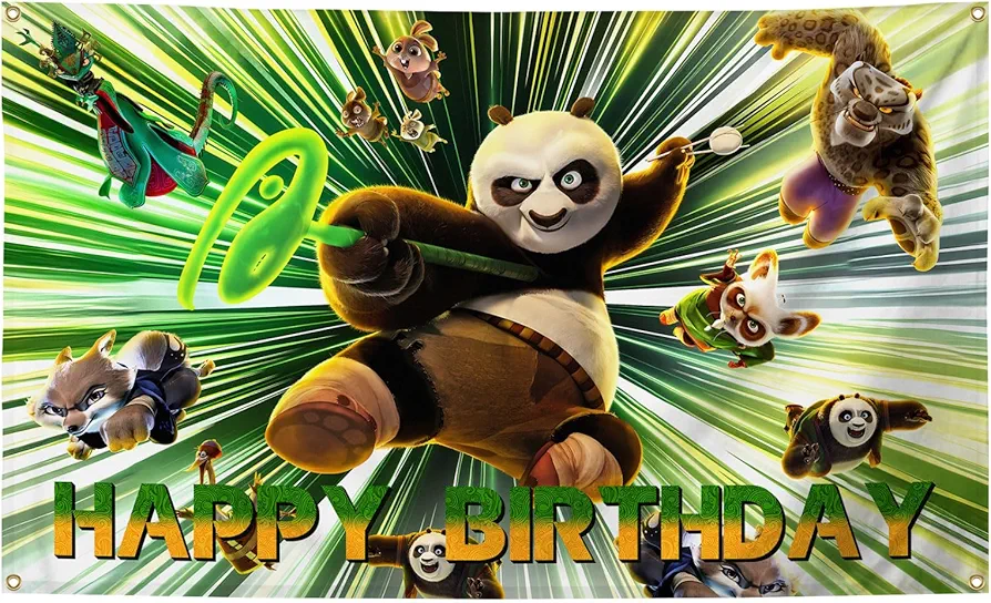 Classic Panda Animation Kung Fu Comedy Movie Happy Birthday Banner 3x5FT Livngroom Birthday Party Dining Room