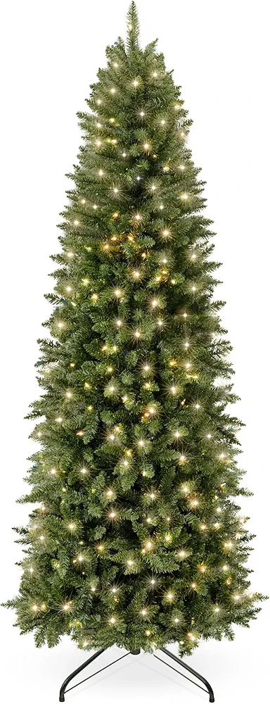 Best Choice Products 6ft Pre-Lit Pencil Christmas Tree, Skinny Spruce Slim Holiday Decoration w/ 618 Tips, 250 Incandescent Lights, Metal Hinges & Base