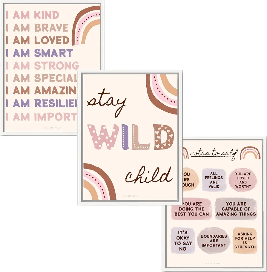 LARKINROAD Kids Wall Decor Set of 3 Posters (Unframed 12 x 16) Girl Decor, Stay Wild Rainbow Prints Boho Wall Decor for Playroom, Nursery, Living Room, Bedroom, Bathroom, Office