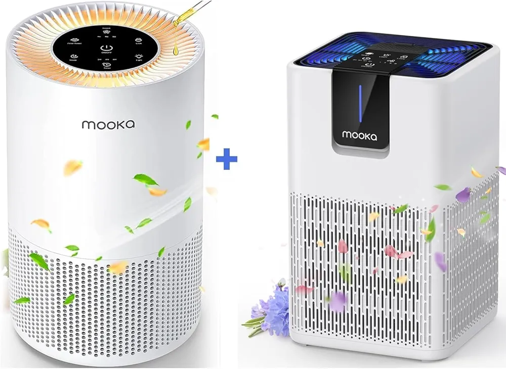 Air Purifiers for Bedroom Home, MOOKA HEPA H13 Filter Protable Air Purifier for Smokers Pollen Pets Dust Odors, Travel Desktop Air Cleaner with Fragrance Sponge, 2 Packs