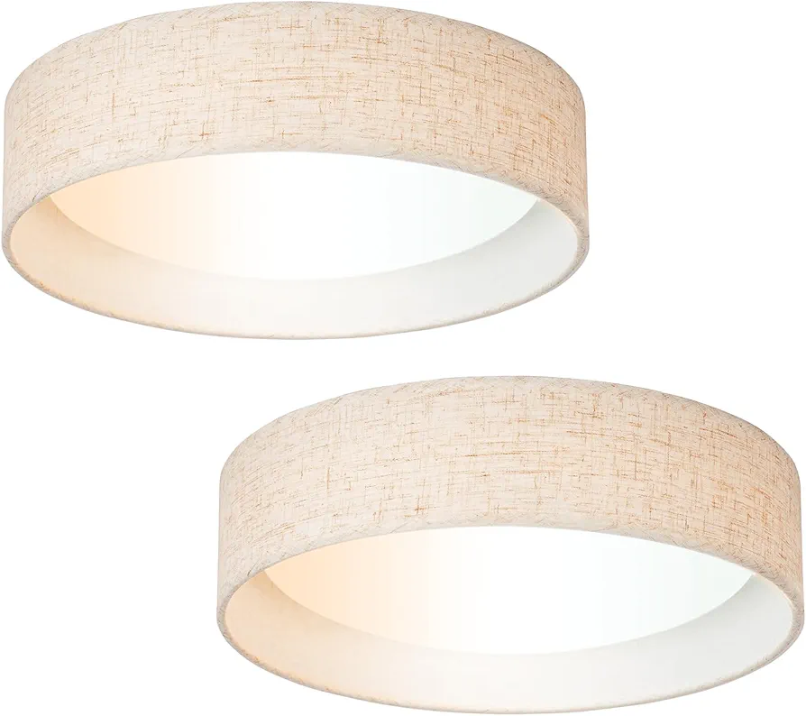 13" LED Fabric Flush Mount Ceiling Light, Set of 2, 24W 3CCT Closed to Ceiling Light Fixture with Classic Linen Drum Design for Bedrooms, Kitchen, Dining Room, Hallway, 3000K/4000K/5000K