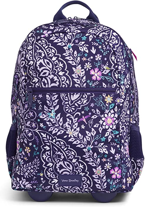 Vera Bradley womens Recycled Lighten Up Reactive Slim Rolling Backpack Bookbag, Belle Paisley, One Size US